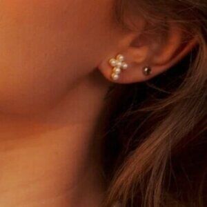 Gold Pearl Cross Stud Earrings Timeless & Tarnish Resistant Pretty Stud Earrings